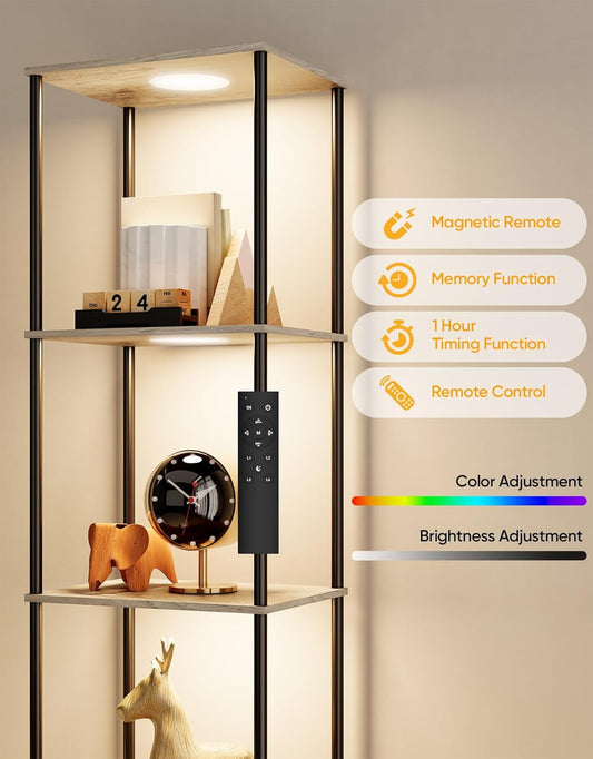 Display Shelf with RGBW Light, Color Changing Curio Cabinet Floor Lamp